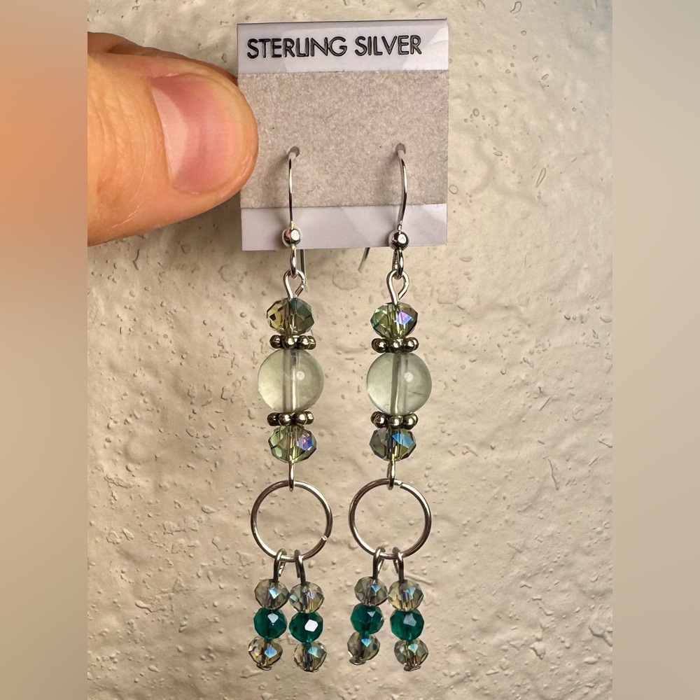 Elegant Silver and Green Dangle Earrings